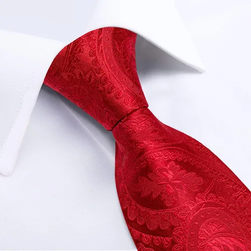 Vista 2 de DiBanGu Conjunto de corbata de cachemira para hombre, corbata jacquard tejida de seda y gemelos cuadrados de bolsillo, conjunto de regalo, formal