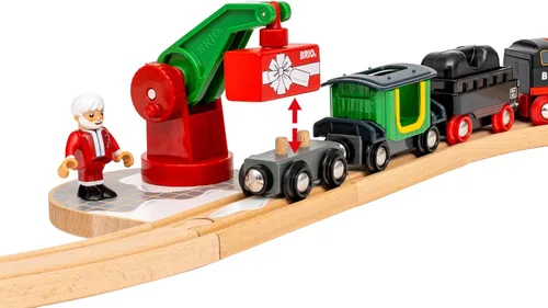 Vista 3 de BRIO World - Tren de Vapor Navideño - Tren Operado a Batería - Motor de Vapor Motorizado de 27 Piezas para Pista de Madera con Luces y Vapor Apto