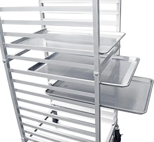 Vista 4 de New Star 36527 soporte con divisores para 20 charolas de cocina, de aluminio, de 26" x 20" x 69".