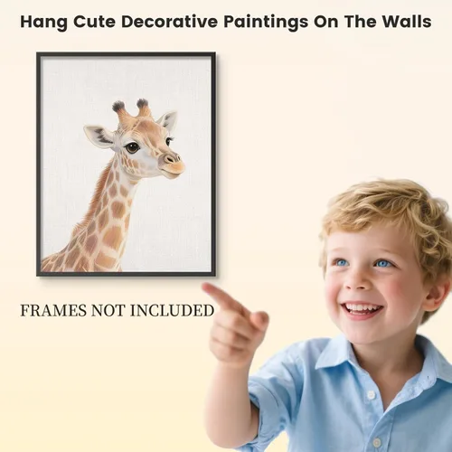 Vista 3 de VOLIX Juego de 6 arte de pared sin marco de animales de la selva para colgar en la pared de la habitación de los niños, guardería, fiesta