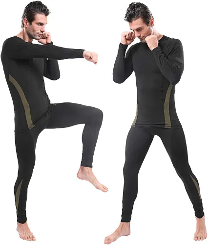 Vista 3 de JoofEric Conjunto de ropa interior térmica para hombre, forro polar, parte superior e inferior, ropa interior cálida y larga, trajes deportivos