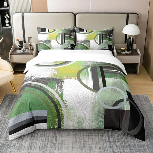 Vista 32 de Erosebridal Juego de ropa de cama de 100 % algodón a cuadros para niños y niñas, funda de edredón a cuadros, funda de edredón moderna geométrica