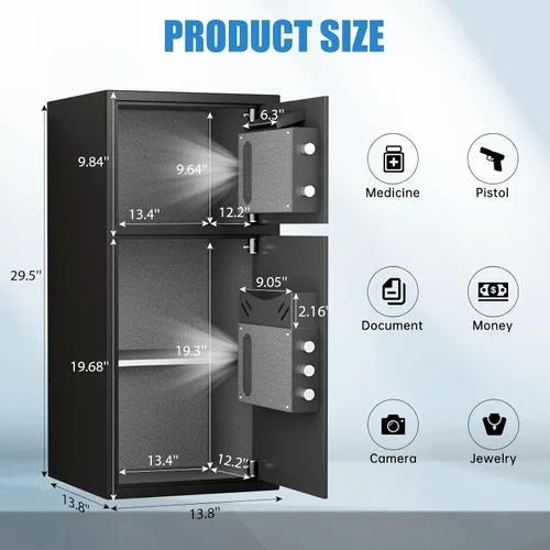 Vista 7 de Caja Fuerte Grande de 6.5 Pies Cúbicos a Prueba de Fuego e Impermeable, Caja Fuerte para Dinero con Función Silenciosa y Luz LED, Cajas Fuertes