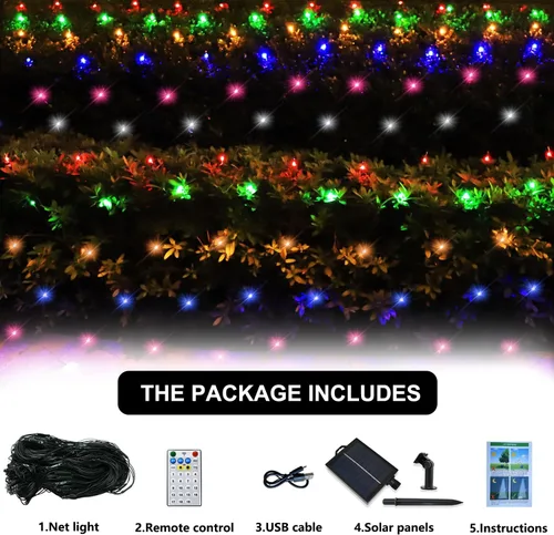 Vista 7 de Curyidy Red solar de luces de malla para exteriores, decoraciones de Navidad, cadena de 200 LED, impermeable, 19 modos para arbustos, vallas