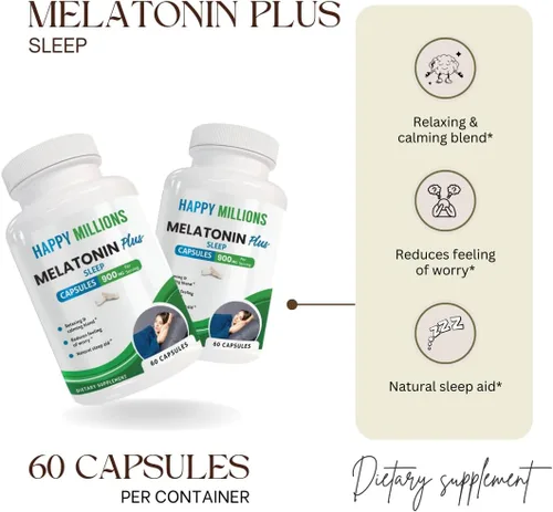 Vista 7 de Melatonina Plus Apoyo para dormir – 10 mg de melatonina con raíz de valeriana, L-teanina, ashwagandha, magnesio y 5-HTP – Relajación y calma