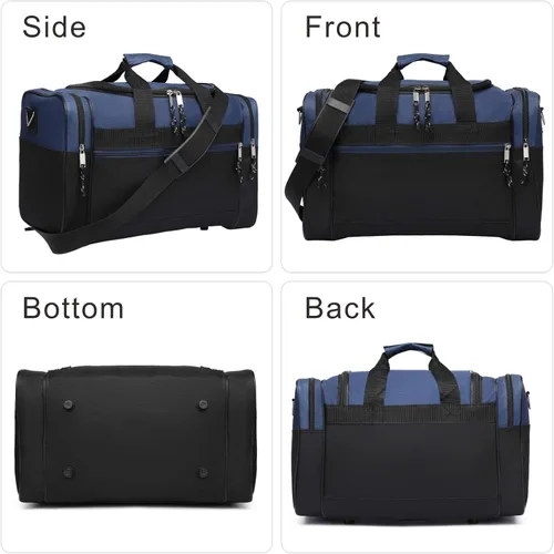 Vista 5 de AirBuyW Bolsa de lona de 16 pulgadas, de viaje, para fin de semana, para deporte, gimnasio, correa ajustable para hombres y mujeres, Azul Real