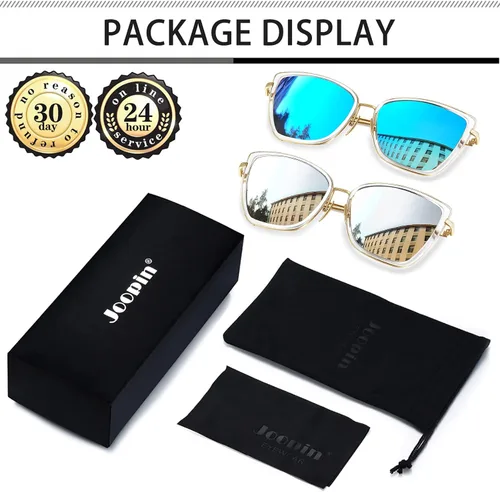 Vista 6 de Joopin - Lentes de sol de gran tamaño con forma de ojos de gato para mujer, con marco de metal de moda