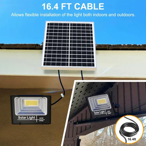 Vista 4 de Reflector solar para exteriores, 1500LM 6000K reflectores brillantes, luz de seguridad de energía solar impermeable IP65, luz automática
