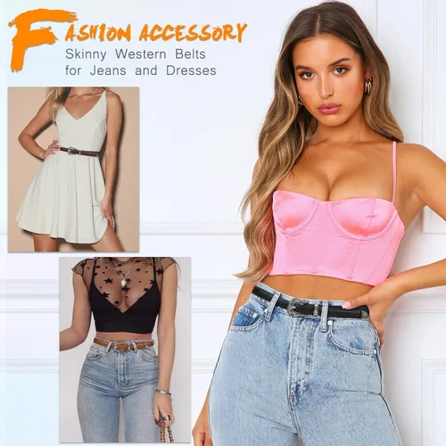 Vista 7 de SUOSDEY Cinturones ajustados occidentales de moda para mujer, cinturón de cuero ajustable para vestidos con hebilla vintage