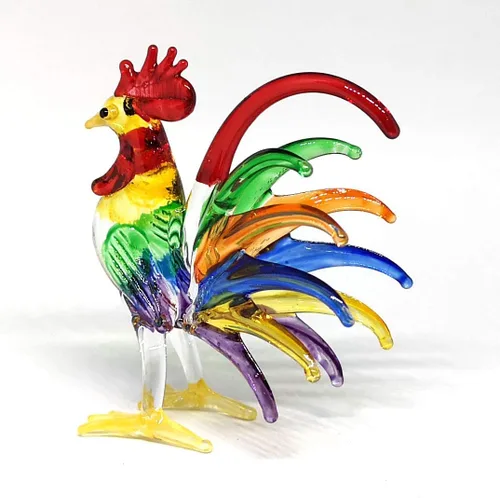 Vista 3 de Figura de gallo de cristal de pollo estilo decoración de cocina estilo miniatura soplado a mano figura coleccionable