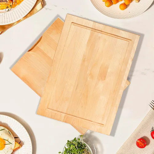 Vista 5 de CONSDAN Tabla de cortar de madera para cocina, 16 x 12, madera de abedul sólido, grano de borde, tabla de cortar, bloque de carnicero con ranura