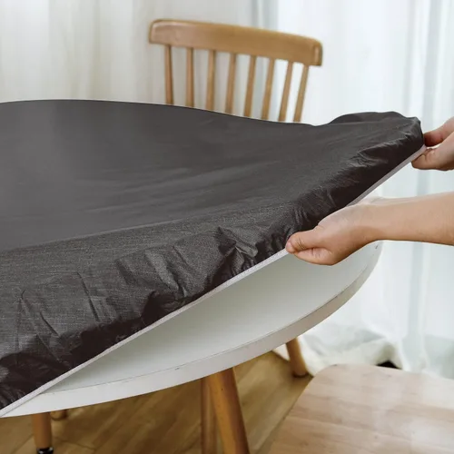 Vista 4 de NLMUVW - Mantel redondo de vinilo con borde elástico 100% impermeable y a prueba de aceite, mantel de PVC fácil de limpiar para interior y exterior