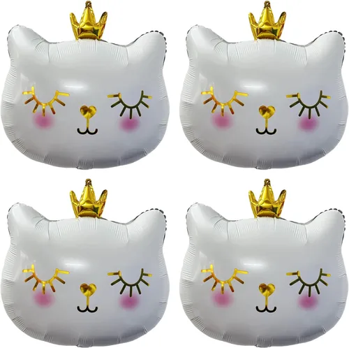 Vista 8 de Globos gigantes de gato de 22 pulgadas, adorable corona negra, gatito, blanco, globos para decoración de fiesta de cumpleaños con temática de 4 gato
