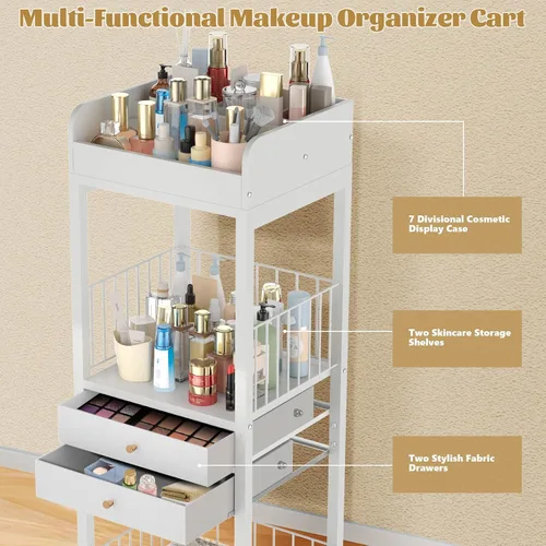 Vista 3 de Organizador de maquillaje, carrito de almacenamiento, organizador de cuidado de la piel con 2 cajones, organizador de maquillaje para cosméticos