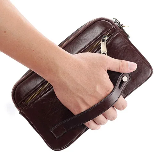 Vista 3 de KPYWZER Bolso de mano de cuero para hombre, cartera para muñeca, bolsa de muñeca