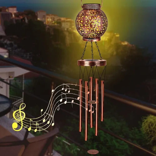 Vista 6 de YHmall Campanillas de viento solares para exteriores, regalos de sol de 38 pulgadas para mamá, campanillas de viento conmemorativas para mujeres