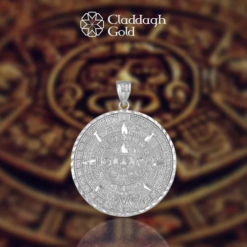 Vista 2 de Colgante de plata de ley 925 con calendario azteca maya elección de tamaño Metal