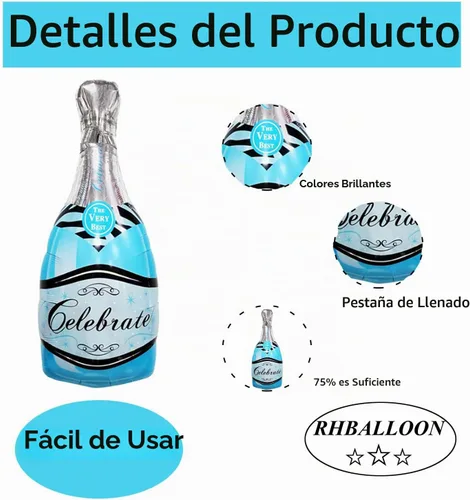 Vista 3 de Globos de boda, botella de champán, globos de botella azul, decoración de fiesta de boda, fiesta de cumpleaños, aniversario, telón de fondo