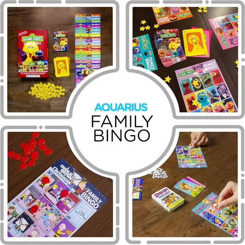 Vista 4 de Aquarius Juego de bingo familiar de Plaza Sésamo, divertido juego de fiesta familiar para niños, adolescentes y adultos, regalo entretenido de noche