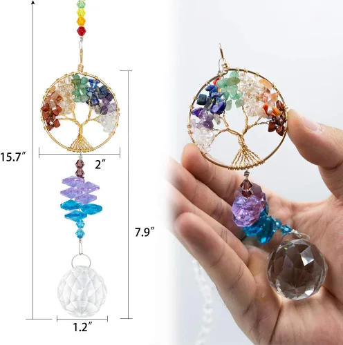 Vista 4 de 2 paquetes de atrapasoles de cristales colgantes – Colgante de cristal de árbol de la vida, adorno de cristal arco iris, bola de cristal, cristales