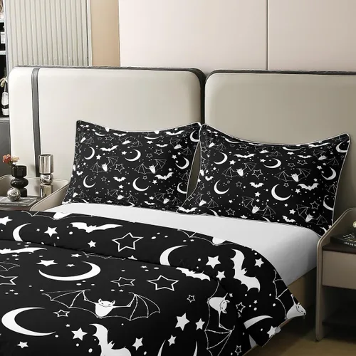 Vista 4 de Castle Fairy Juego de funda de edredón de esqueleto para adolescentes, 100% algodón natural, juego de funda de edredón en blanco y negro