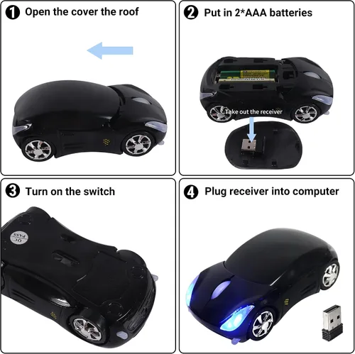 Vista 6 de elec Space Mouse inalámbrico, ratón inalámbrico de coche de 2.4 GHz, ratón inalámbrico óptico ergonómico 3D con receptor USB para PC, laptop
