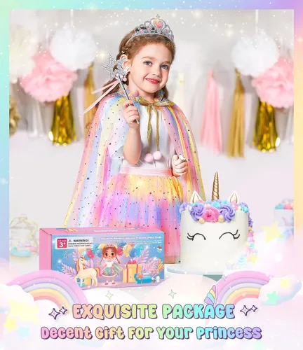 Vista 2 de Ropa de princesa para niña, vestidos de princesa iluminados, capa de princesa con juguetes para niñas de 3 a 6 años