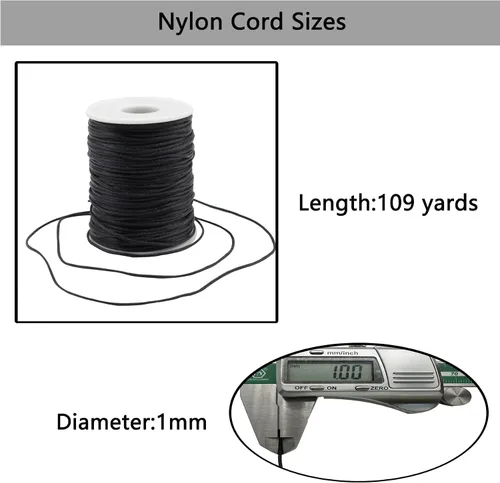 Vista 2 de Cordón de nailon negro de satén de 0.039 in x 109 yardas, cordón de seda satinada para pulseras, collares, fabricación de joyas, nudos chinos