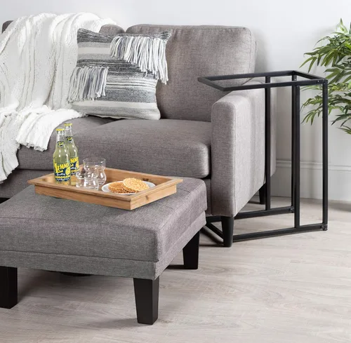 Vista 4 de Kate and Laurel Lockridge - Sofá industrial moderno de madera y metal, mesa auxiliar plegable, color marrón rústico claro y negro Natural