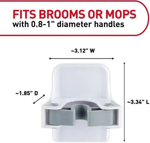 Vista 5 de Command Pinzas de escoba y trapeador, 2 colgadores y 4 tiras, soporte de pared colgante sin daños para escoba y trapeador, organizador de limpieza