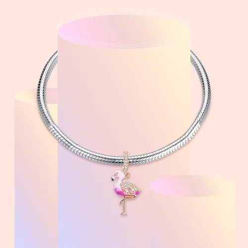 Vista 5 de La Menars - Dije de mariquita de trébol natural, diseño de mariquita y flamenco para pulseras, cuentas colgantes de plata 925 para collares