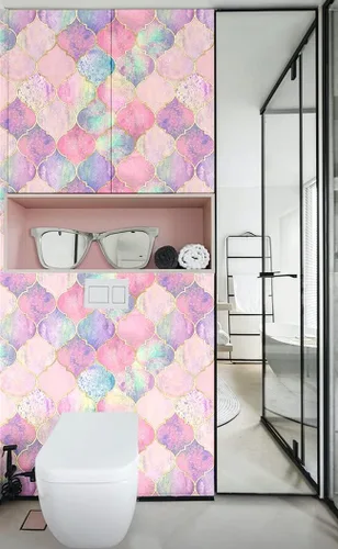 Vista 4 de Blooming Wall DPY40 - Papel tapiz de enrejado multicolor rosa autoadhesivo extraíble para decoración de pared