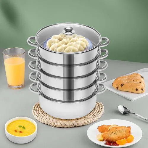 Vista 4 de Olla de vapor para cocinar, olla de vapor de acero inoxidable de 5 niveles de 10.2 in/10 pulgadas, utensilios de cocina de cocción de carne y 26 cm.