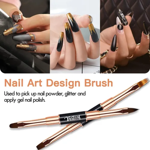 Vista 4 de Yasterd Juego de pinceles para arte de uñas, 5 pinceles profesionales de doble punta para arte de uñas Long Lines,Thin Liner brush for Nails