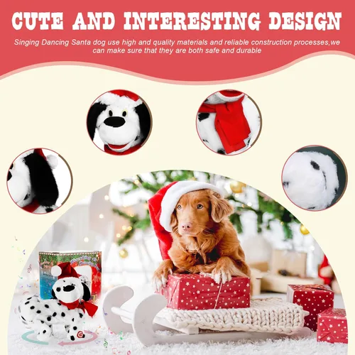 Vista 3 de Gfilay Juguete de Perro de Papá Noel que se Agita, Cachorro de Peluche que Canta y Baila, Juguete de Peluche Animado de Navidad, Divertida Figura