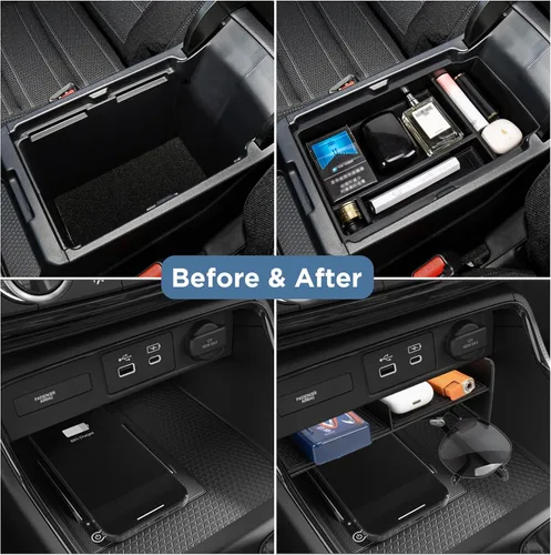 Vista 2 de Organizador de consola central de 3 piezas compatible con accesorios Honda CRV 2023-2026, caja de almacenamiento de cajón oculto del reposabrazos