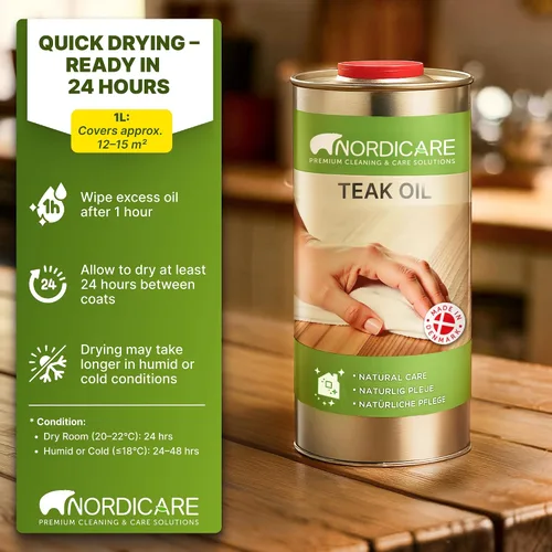 Vista 5 de Nordicare Aceite de teca (1 litro) – Aceite de madera para toda la zona interior – Revive el color original de la madera – Aceite de teca premium