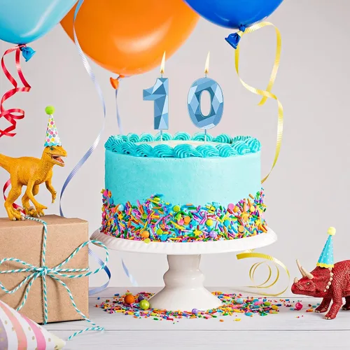 Vista 5 de Nuanchu Velas de cumpleaños número 10 en forma de diamante 3D Velas numerales para pastel de cumpleaños Decoración temática para horneado familiar