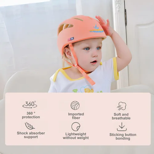Vista 5 de Casco ajustable para bebé, gorra de arnés de cojín suave para niños, sombrero para niños pequeños cuando aprendes a gatear a caminar (naranja)