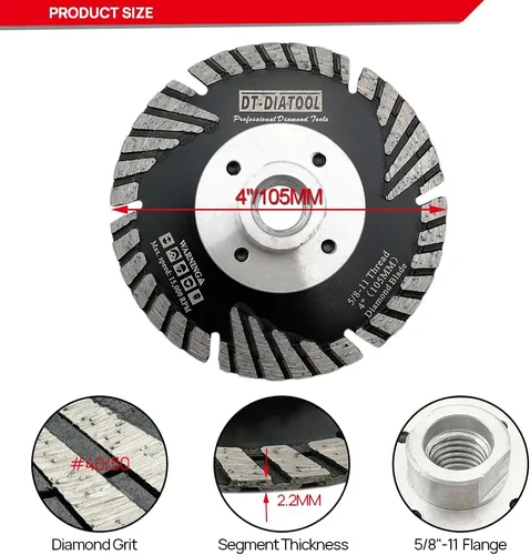 Vista 3 de DT-DIATOOL Hoja turbo de diamante de 4 pulgadas para cortar hormigón de mármol de granito con dientes de protección inclinados
