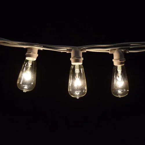 Vista 9 de Hometown Evolution, Inc. Cadena de luces Edison vintage de grado comercial para exteriores (ST40 transparente, cable negro comercial, 25 pies)