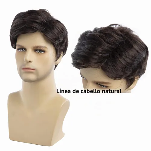 Vista 2 de Pelucas cortas para hombres, peluca sintética marrón, resistente al calor, natural, para Halloween, peluca de cosplay