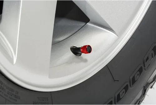 Vista 2 de iPick Image Tapones de válvula de neumático de aluminio negro sobre rojo para Dodge SRT Hellcat - Con licencia
