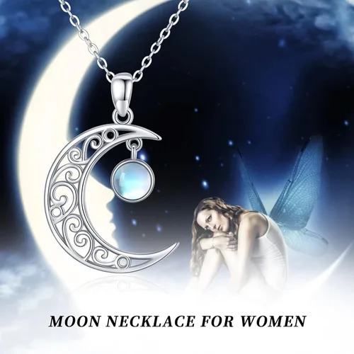 Vista 7 de Moon Necklace 925 Sterling Silver Moon StoneAmber Necklace Celtic Knot Moon Pendant Moon Jewelry Gifts Birthday Valentine's Day Gifts for Women