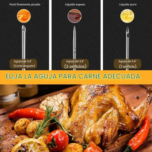 Vista 3 de Kit de jeringa inyectora de carne de pavo con 3 agujas de adobo para ahumador de parrilla, 1 cepillo de limpieza, 1 onza/1.0 fl oz de gran