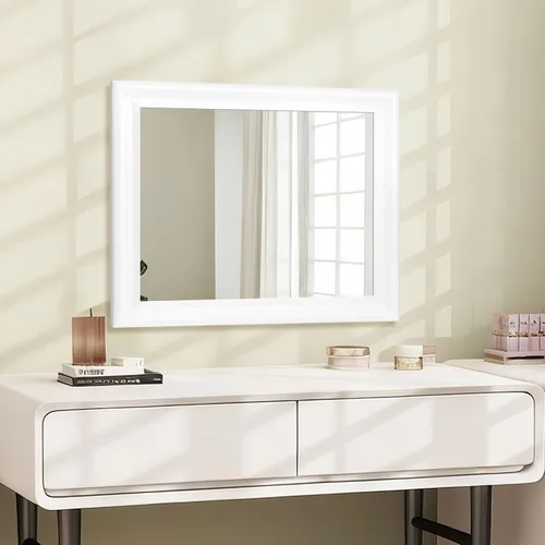 Vista 4 de CULER Espejo de pared de madera blanca para baño, espejos colgantes rectangulares de 20 x 16 pulgadas con marco de madera para sala de estar Blanco
