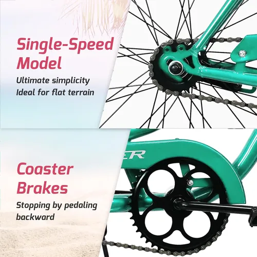 Vista 3 de Tracer Bicicleta de crucero de playa para adultos, ruedas de 26 pulgadas, freno de montaña de una sola velocidad, bicicleta doble para mujeres, M&F