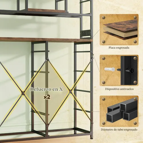 Vista 7 de Romorgniz Cómoda de 62 pulgadas de alto para dormitorio con luces LED y estación de carga, marrón Stable Steel Frame, Wood Top, Fabric Storage