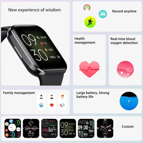 Vista 2 de Reloj inteligente para Android e iOS, rastreador de sueño, notificación de mensajes, impermeable, más de 100 diales, reloj inteligente, podómetro
