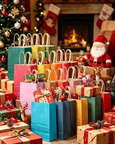 Vista 8 de qiqee Bolsas de regalo pequeñas de papel multicolor con asas a granel para fiesta arcoíris - 8.3"x6"x3.15" 100 piezas